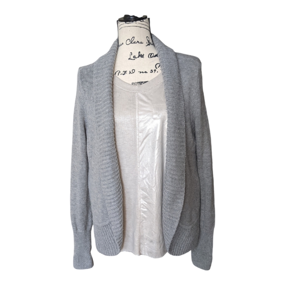 Talbots Grey Cardigan Size Large Open Front - image 1